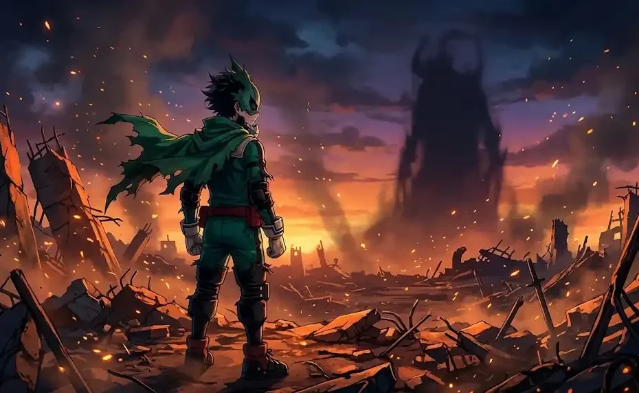 Deku on ruined battlefield for my hero academia season 8 release date announcement