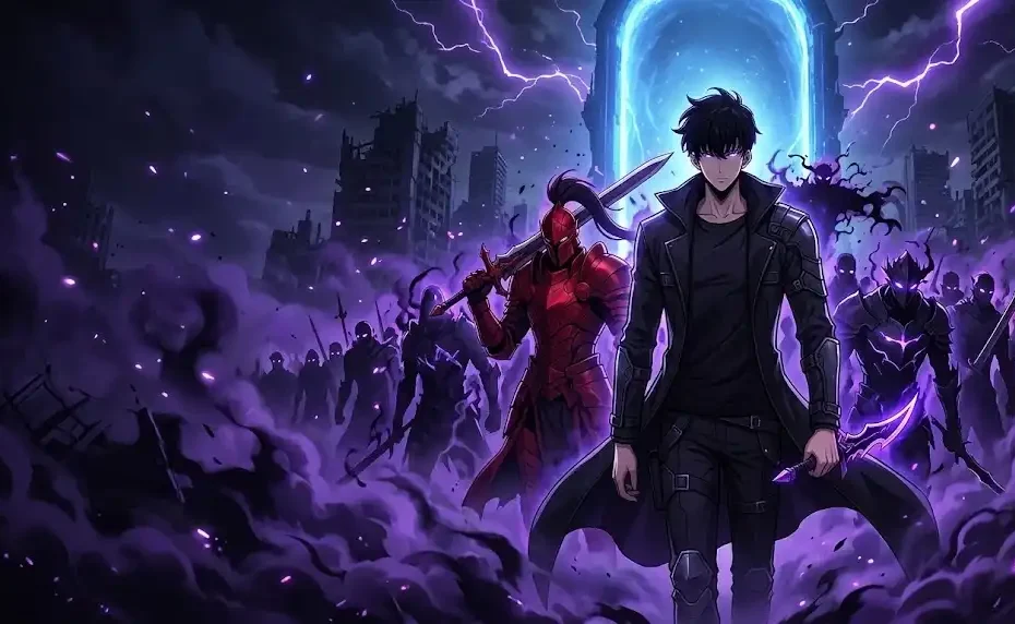 Solo Leveling Season 3 Banner - Sung Jin-Woo with Shadow Army and Blue Gate